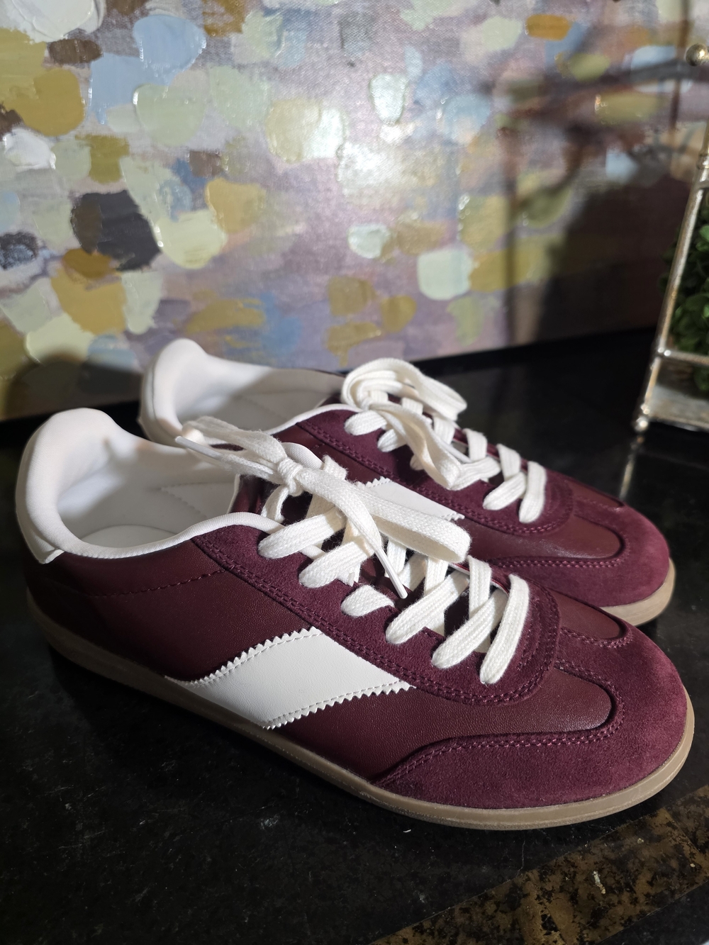 NWOT Women's Burgundy and White Retro Casual Sneakers